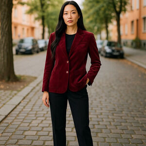 The Fashion Place by Sears Burgundy Two Button Velvet Blazer Size 10
